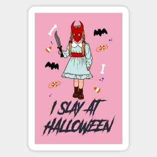 “I Slay At Halloween” Trick Or Treater Girl With Large Knife Magnet